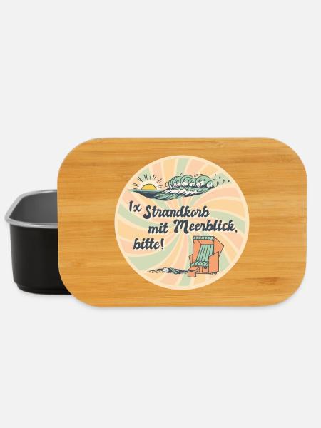 1x Strandkorb mit Meerblick, bitte Spruch Retro - Lunch Box - Schwarz