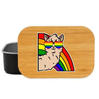 Rainbow Lgbt Cool Lama Equality Heart - Lunch Box - black - Front