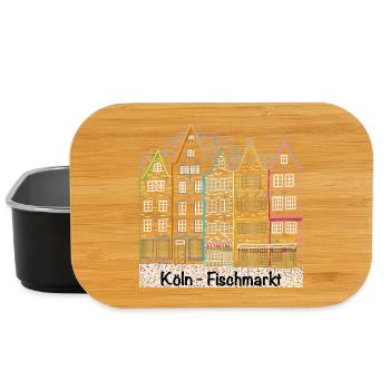Cologne fish market, Germany, line drawing - Lunch Box - black - Front