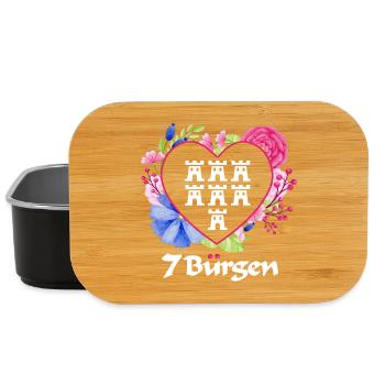Siebenbürger Wappen mit Blumen Herz weiße Schrift - Lunch Box - Schwarz - Vorne