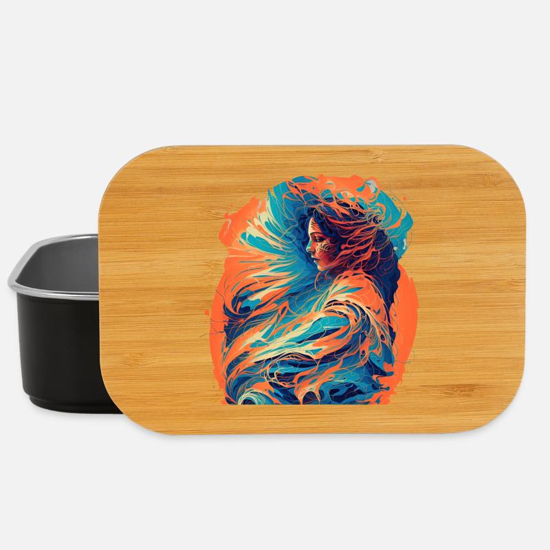 Femme avec des vagues de feu et d’eau - Boîte à goûter - noir