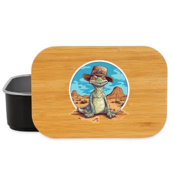 Dinosaure créatif avec chapeau dans le désert - Boîte à goûter - noir - Devant