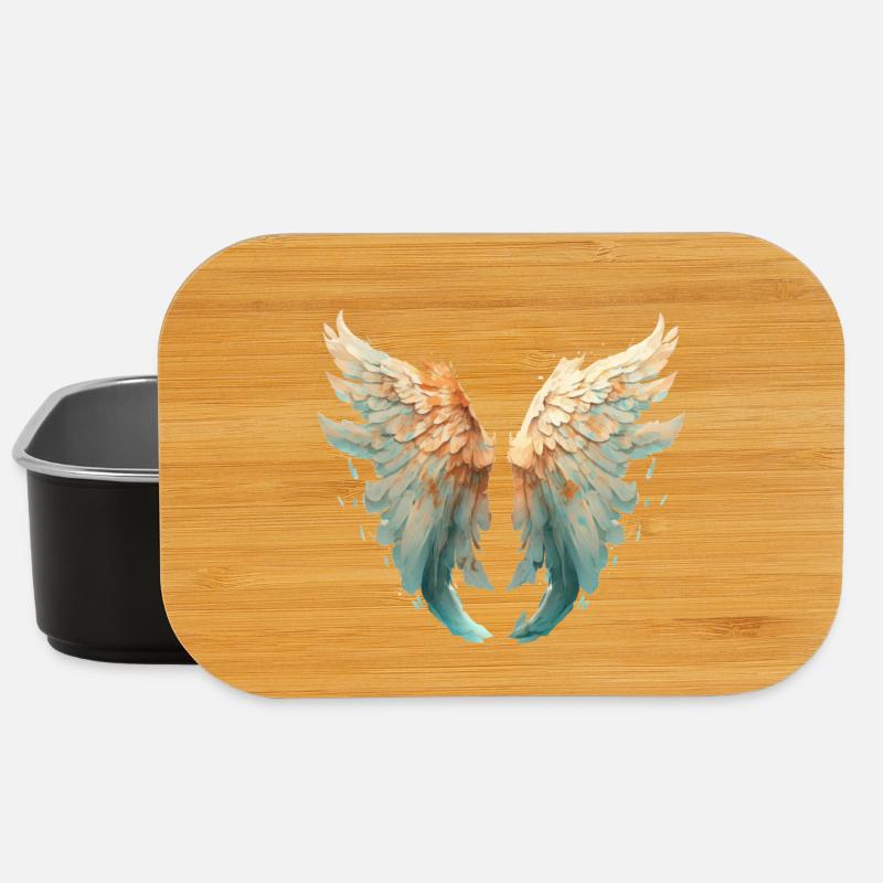 Orange turquoise watercolor wings - Lunch Box - black