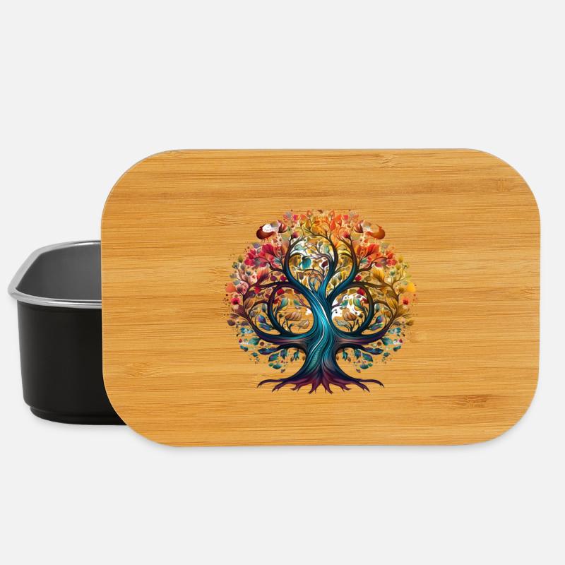 Baum des Lebens künstlerisches Buntes Design - Lunch Box - Schwarz