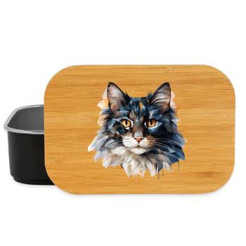Geometric Cat Portrait Facet Art - Lunch Box - black - Front