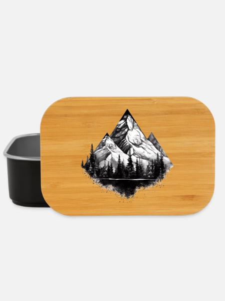 Schwarz-Weiß Berglandschaft Illustration - Lunch Box - Schwarz