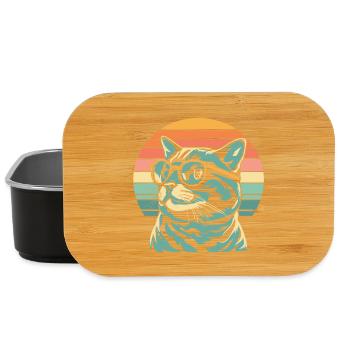 Retro Sunset Katze mit Brille - Lunch Box - Schwarz - Vorne