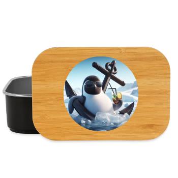 Comic penguin leaning in anchor with cocktail - Lunch Box - black - Front