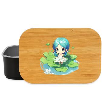 Kawaii Girl on Water Lilies – Cute Design - Lunch Box - black - Front