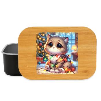 Cute Christmas Cat Clumsy Tangled - Lunch Box - black - Front