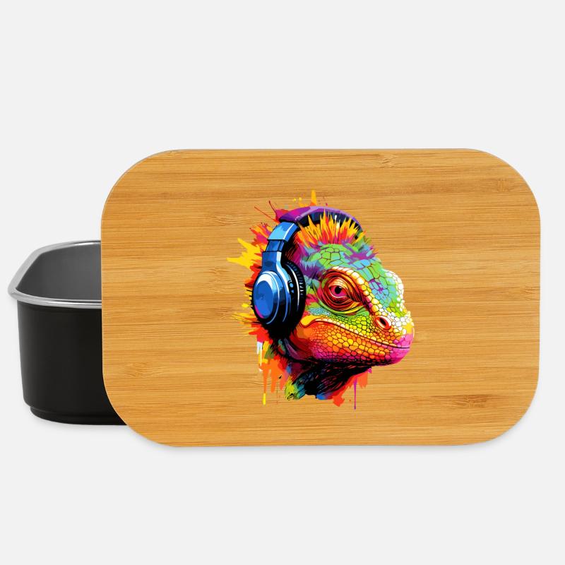 Chameleon with Headphones Music Chameleons - Lunch Box - black
