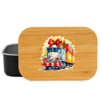 Watercolor Christmas Train with Gifts - Lunch Box - black - Front