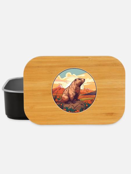 Und täglich grüßt das Murmeltier bunte Aquarell-Karikatur Kawaii Haustier - Lunch Box - Schwarz