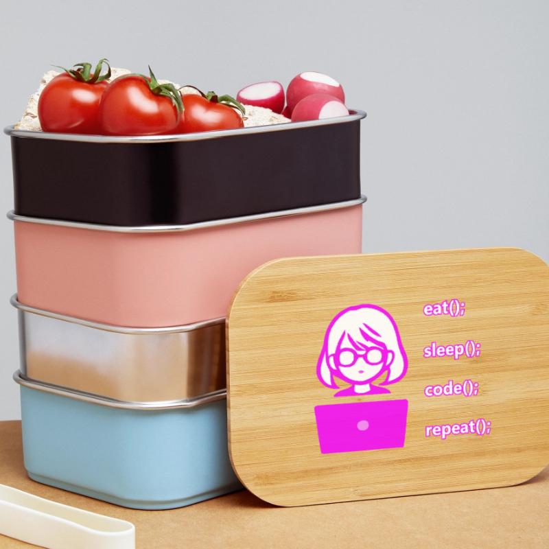 eat sleep code repeat woman computer Lunch Box