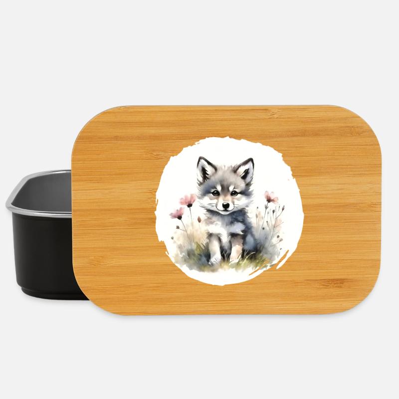 Wölfchen Aquarell - Lunch Box - Schwarz