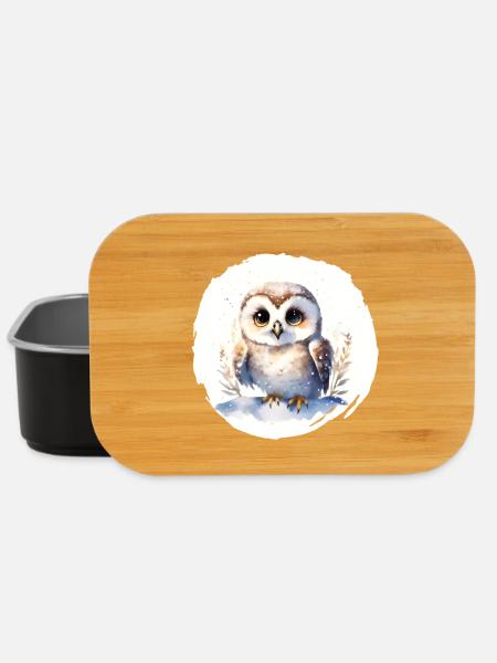 Schnee Eule Aquarell - Lunch Box - Schwarz