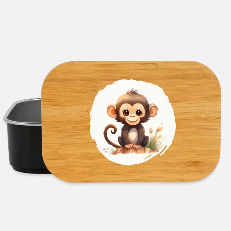 Affe Aquarell - Lunch Box - Schwarz