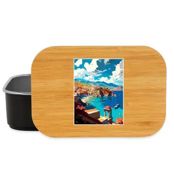 Küstendorf Kreta Griechenland Illustration Szene - Lunch Box - Schwarz - Vorne