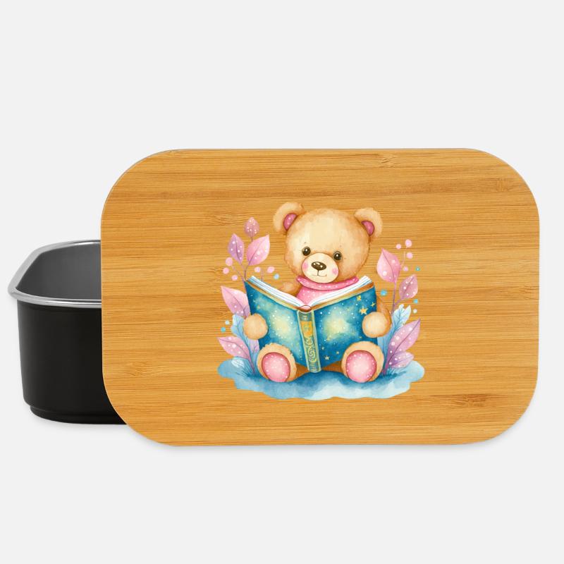 Teddybär mit Buch Aquarell - Lunch Box - Schwarz