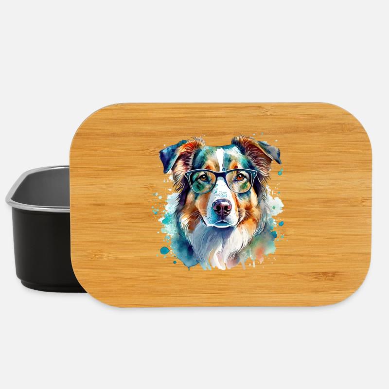 Australian Shepherd mit Brille Aquarell - Lunch Box - Schwarz
