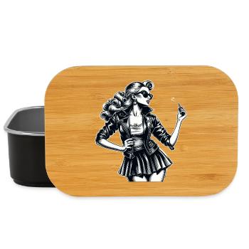 Rockabilly Frau Lederjacke Lippenstift Geschenk - Lunch Box - Schwarz - Vorne