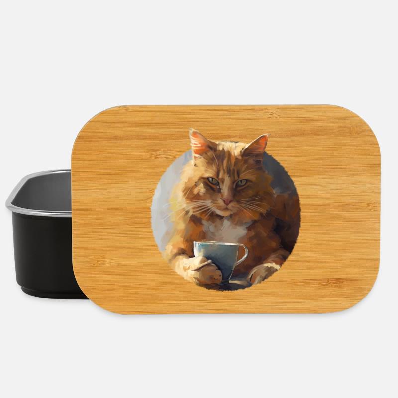 Illustration der Katze mit ihrer Tasse Kaffee - Lunch Box - Schwarz