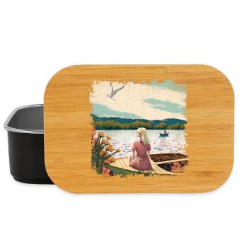 Woman sitting in boat by the water - Lunch Box - black - Front