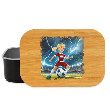 Stade de personnage de dessin animé de footballeuse avec des éclairs - Boîte à goûter - noir - Devant