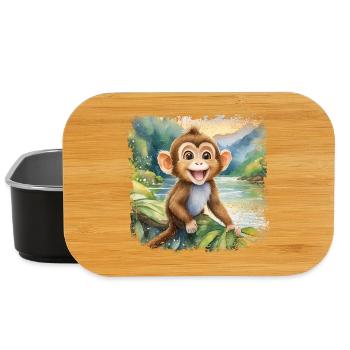 Mignon jeune singe, joyeux au bord de la rivière - Boîte à goûter - noir - Devant