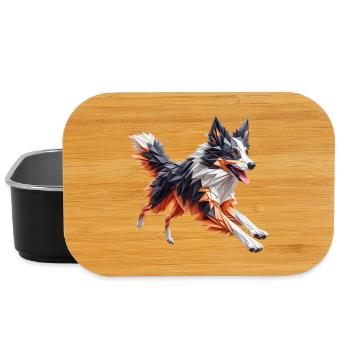 Border Collie Hund Origami Geometrisch 3D - Lunch Box - Schwarz - Vorne