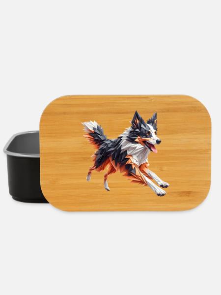 chien border collie origami géométrique 3d - Boîte à goûter - noir