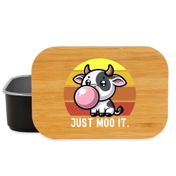 Vache mignonne Bubblegum disant « Just Moo It ». Kawaii - Boîte à goûter - noir - Devant