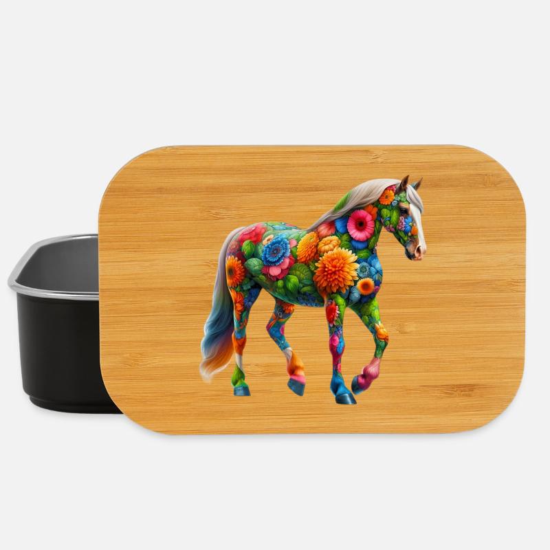 Pferd mit Blumen geschmückt - Lunch Box - Schwarz
