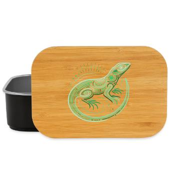 Lizard shades of green, aboriginal motifs, tribal - Lunch Box - black - Front
