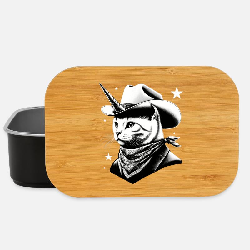 Cowboy-Katze-Einhorn - Lunch Box - Schwarz