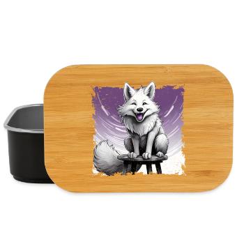Fuchs comic, lachend, sitzt auf Hocker | Poster - Lunch Box - Schwarz - Vorne