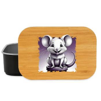 Maus comic lachend sitzt auf Hocker - Lunch Box - Schwarz - Vorne