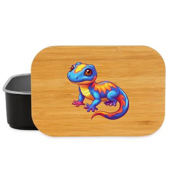 Salamander Colorful Kawaii Cartoon Character - Lunch Box - black - Front