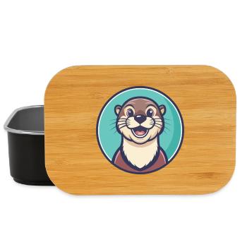 loutre kawaii dessin animé personnage animal visage d’animal - Boîte à goûter - noir - Devant