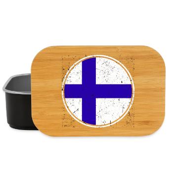 Finnish Flag — Distressed Style & in a Circle - Lunch Box - black - Front