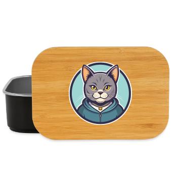 Chartreux Cat Breed Cartoon Kawaii Animal Pet - Lunch Box - black - Front