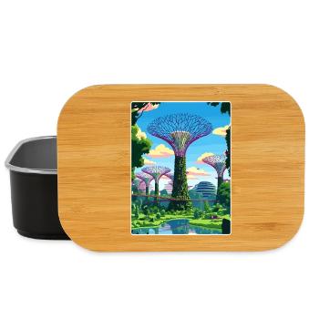 Supertree Grove Singapore Travel Poster Souvenir - Lunch Box - black - Front