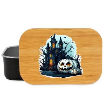 Haunted house with glowing pumpkins - Lunch Box - black - Front