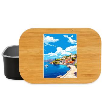 Poros Greece Travel Poster Souvenir Postcard Paint - Lunch Box - black - Front