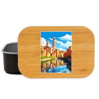 Girona Spain Travel Poster Souvenir Postcard Paint - Lunch Box - black - Front