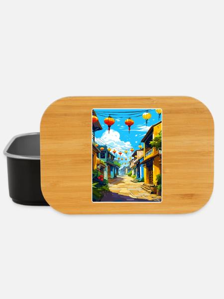 Hoi An Vietnam Travel Poster Souvenir Painting WPA - Lunch Box - black