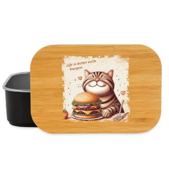 Life is better with Burgers - happy Cat - Lunch Box - black - Front
