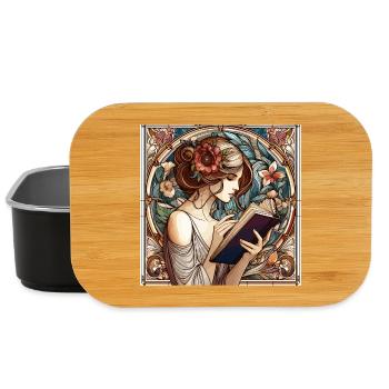 Art Nouveau Woman Book Books Reading Gift - Lunch Box - black - Front