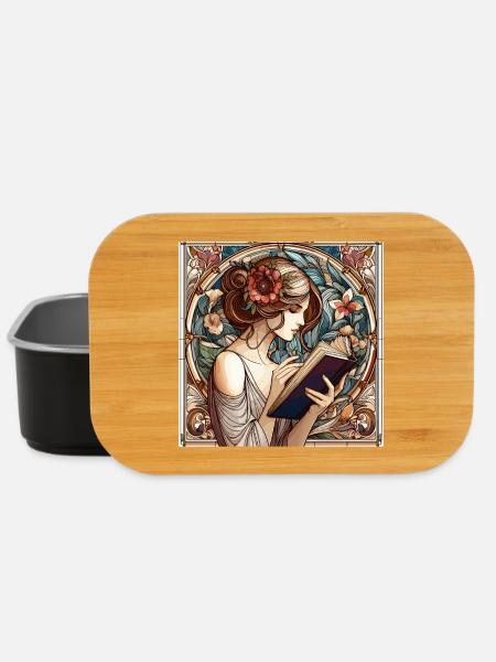 Jugendstil Frau Buch Bücher Lesen Geschenk - Lunch Box - Schwarz