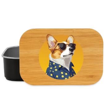 Stylish Corgi Dog in a Polka Dot Shirt - Lunch Box - black - Front